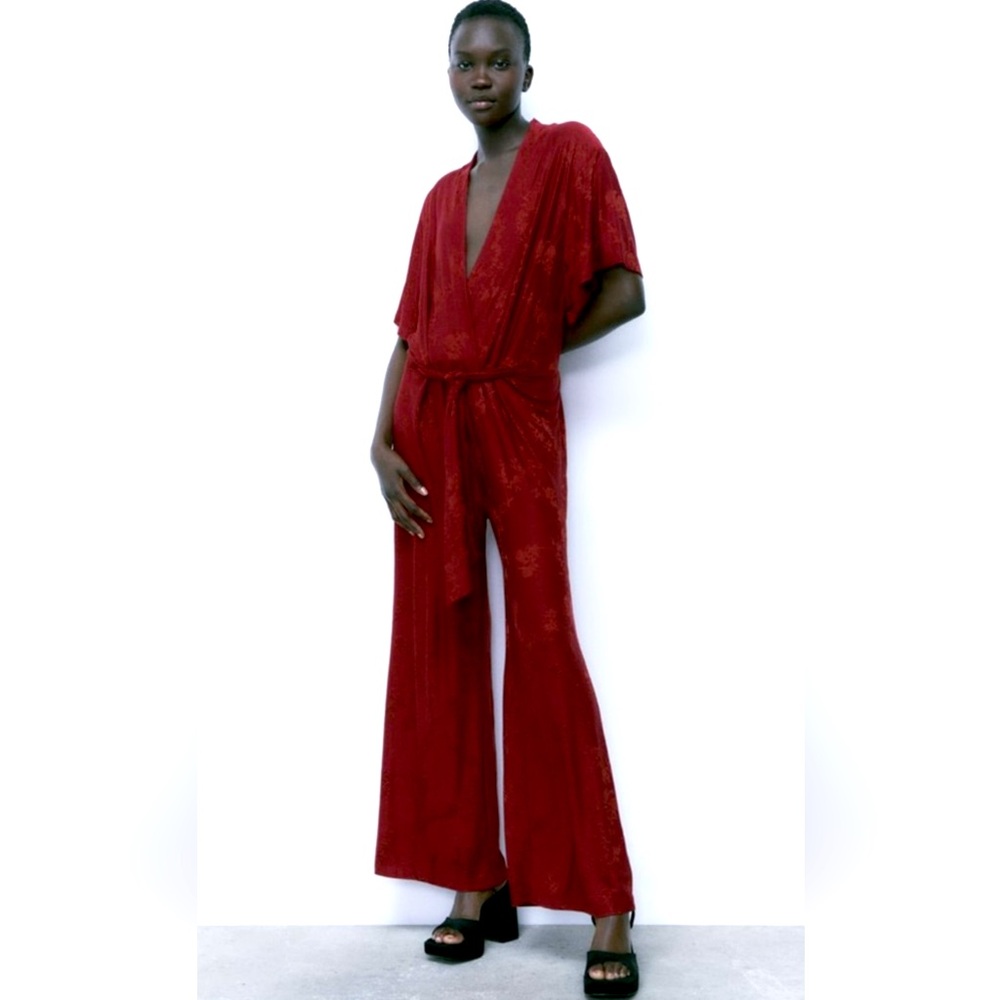 Zara Red Wide Leg Jumpsuit
